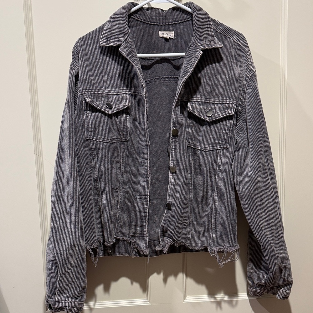 POL Distressed Gray Corduroy Jacket